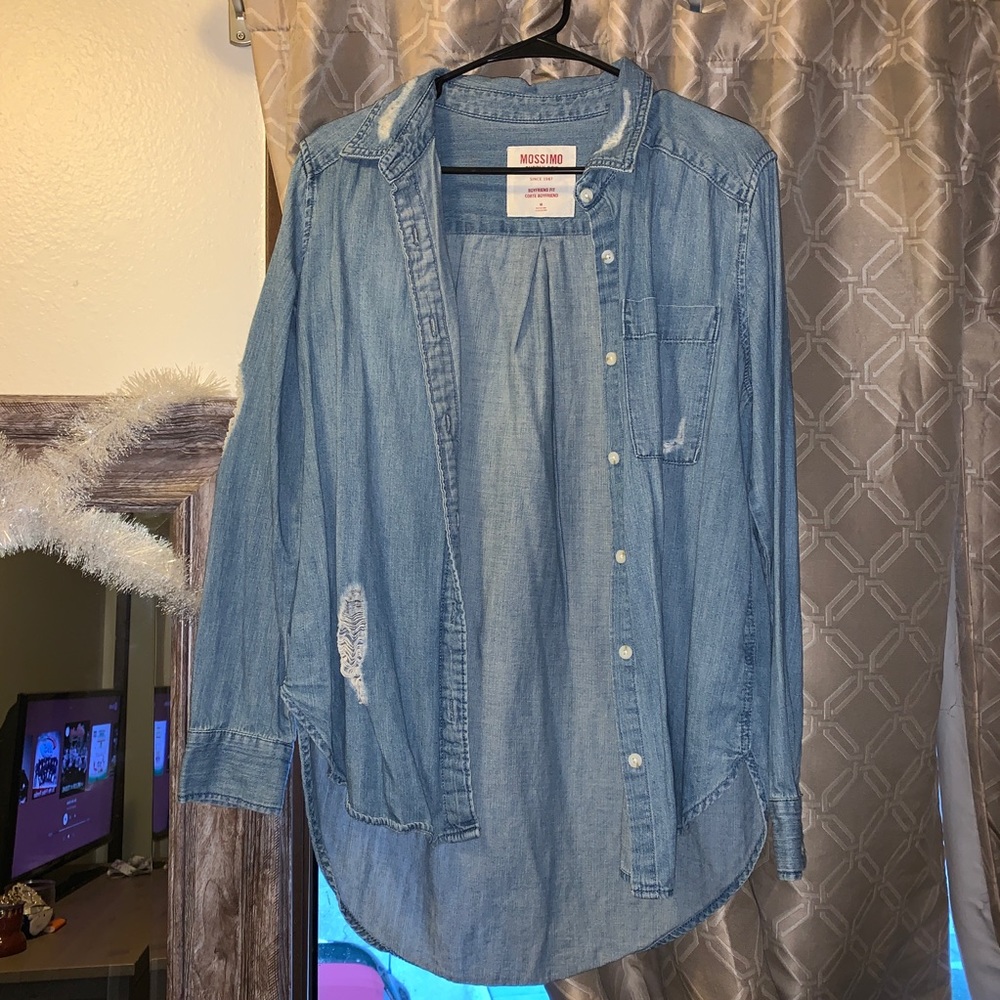 distressed jean flannel